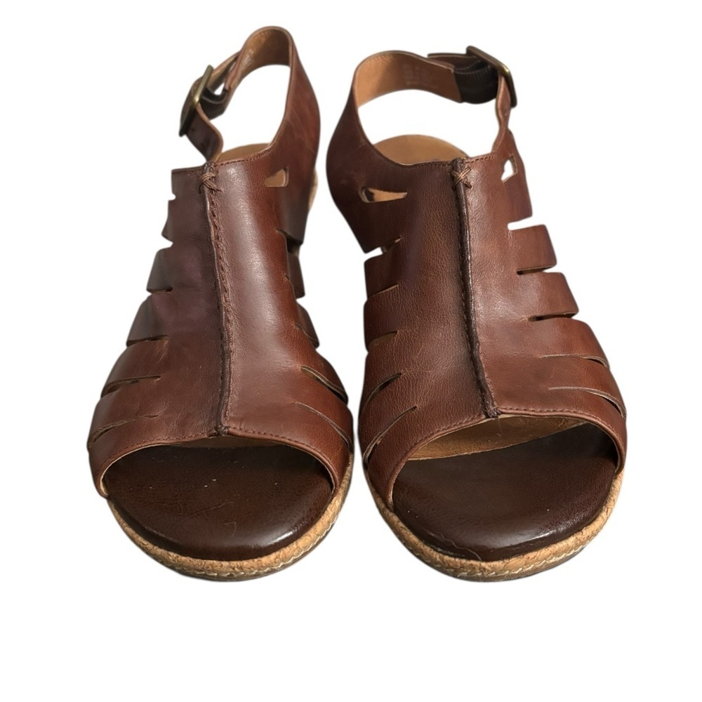 Chic Boho Indigo Brown Leather Women's Sandal Wedges | Size 9